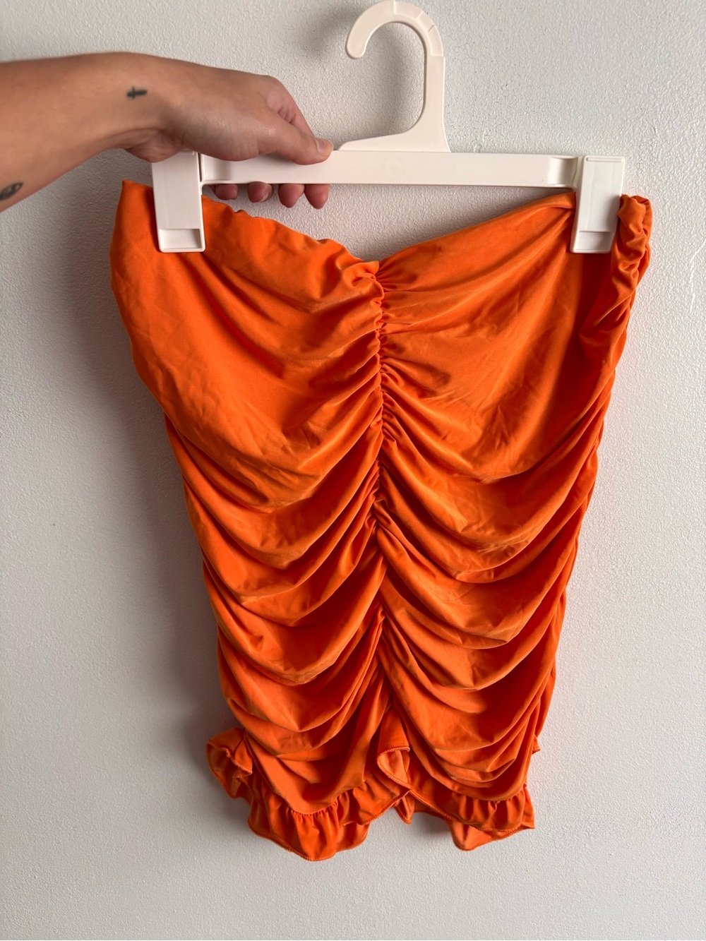 PrettyLittleThing Orange Ruched Mini Skirt